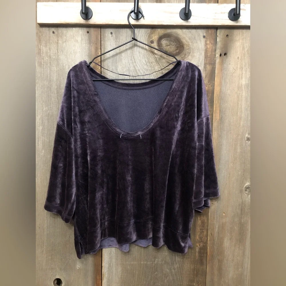 Free People Valerie Open Back Velvet Top Small Oversized Slouchy